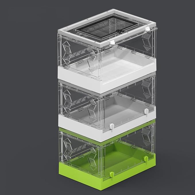 Large Portable Reptile Tank with Multi-Observation Perspective Foldable and Bottom Pulley, Ideal Habitat for Gecko, Frog, Spider and so on (Green Extra Large)