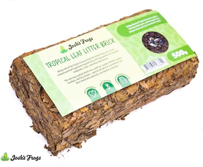 Josh's Frogs Compressed Natural Tropical Leaf Litter Brick, 500g, All-Natural Leaf Fragments for Isopods, Millipedes, Crabs, Detritivores