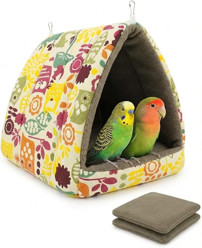 ANZOME Warm Bird Nest Hammock for Cage – Claw-Safe Anti-Tangle Fleece Winter Snuggle Hut with Reinforced Anti-Collapse Walls & 2 Washable Mats – Large Hanging Cave for Conures, Cockatiels, Parakeets