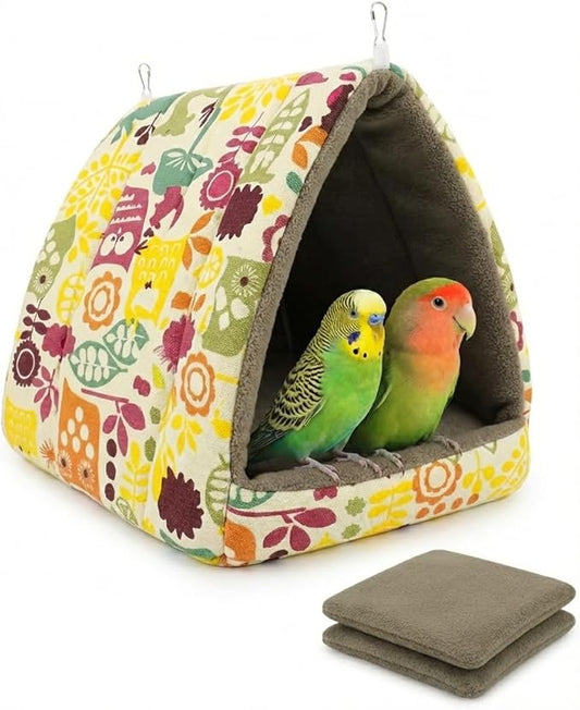 ANZOME Warm Bird Nest Hammock for Cage – Claw-Safe Anti-Tangle Fleece Winter Snuggle Hut with Reinforced Anti-Collapse Walls & 2 Washable Mats – Large Hanging Cave for Conures, Cockatiels, Parakeets