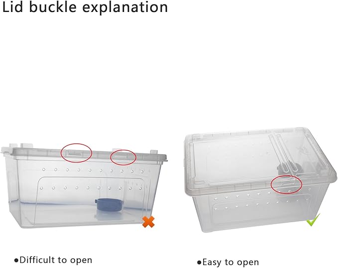 OMEM Portable Reptile Terrarium Habitat for Mini Pet Houses Breathable Holes Stackable Container (L)