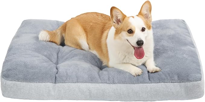NUPIDA Washable Dog Bed for Medium Size Dog, Crate Bed Plush Pet Kennel Pad with Non-Slip Bottom, Pet Sleeping Mat, 29x18 Inch, Light Gray