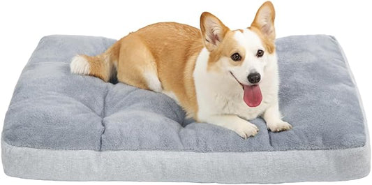 NUPIDA Washable Dog Bed for Medium Size Dog, Crate Bed Plush Pet Kennel Pad with Non-Slip Bottom, Pet Sleeping Mat, 29x18 Inch, Light Gray