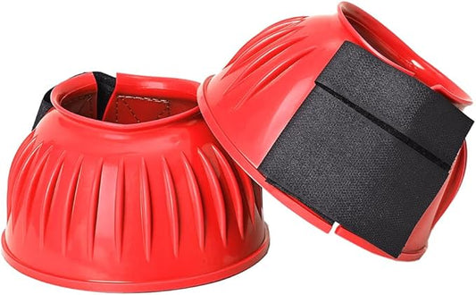 HILASON Western Horse Rubber PVC Ribbed Double Hook and Loop Bell Boots Training Protective Shock Absorbing Leg