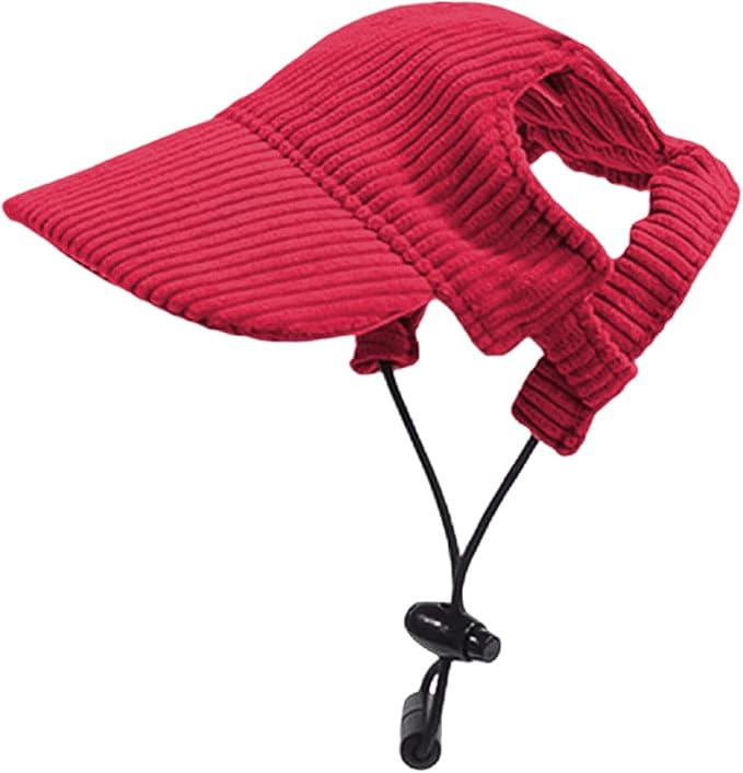 Dog Baseball Cap, Dog Cat Summer Beach Visor Hat with Ear Holes, Adjustable Puppy Sunbonnet Headdress (Red, X-Large)