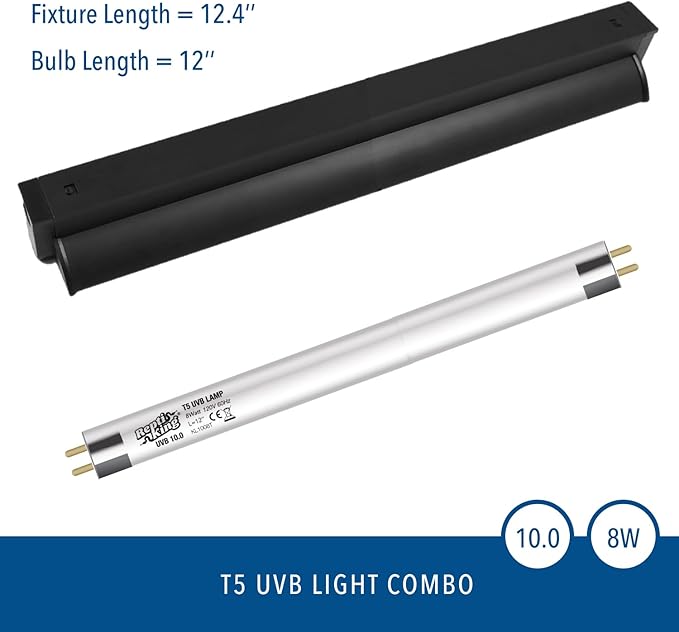 T5 UVB Reptile Light Fixture Kit – 8W High-Output 10.0 UVB Bulb for Bearded Dragons, Turtles & Lizards – Liner UVA/UVB Lighting for Basking & Vitamin D3 Synthesis