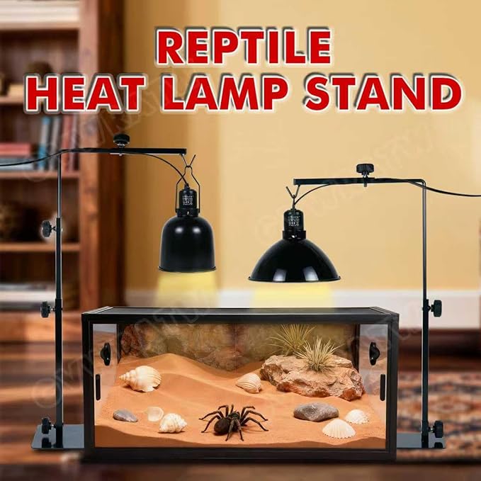 16.6-31 inch Reptile Lamp Stand, Adjustable Domes Heat Lamp Metal Bracket Floor Light Holder for Reptile Terrarium Lighting Heating Light and Dome lampshade.