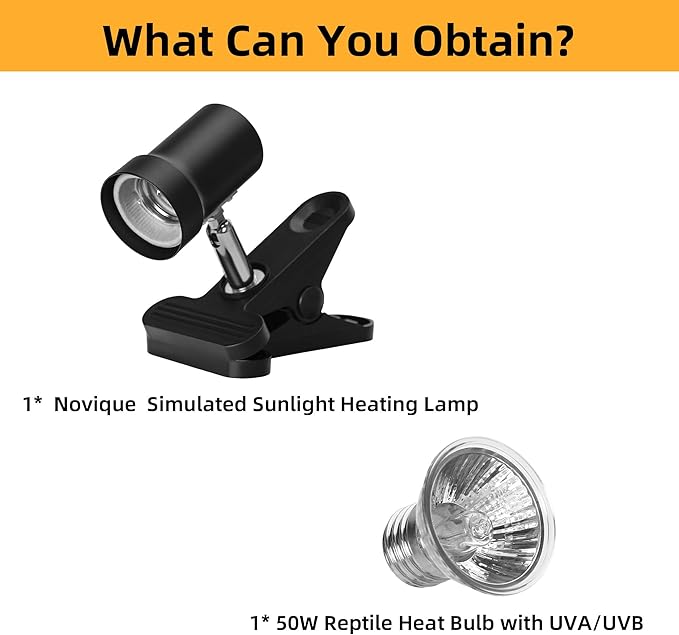 Reptile Heat Lamp with 360° Rotatable Clamp Basking Spot Light with 50W UVA UVB Heat Bulb Simulated Sunlight Heating Lamp for Turtles Lizards Snakes Amphibian Terrariums Tanks