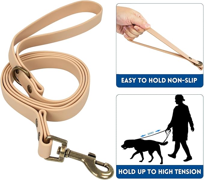 Wisedog Waterproof Dog Collar and Leash Set, Adjustable Puppy Collar with Cute Tag 4FT Dog Leash with Poop Bag for Small Medium Large Dogs (XS, Sand Color)