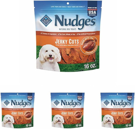 Blue Buffalo Nudges Jerky Cuts Dog Treats, Made in the USA with Natural Ingredients, Chicken & Duck, 16-oz Bag, (Pack of 4)