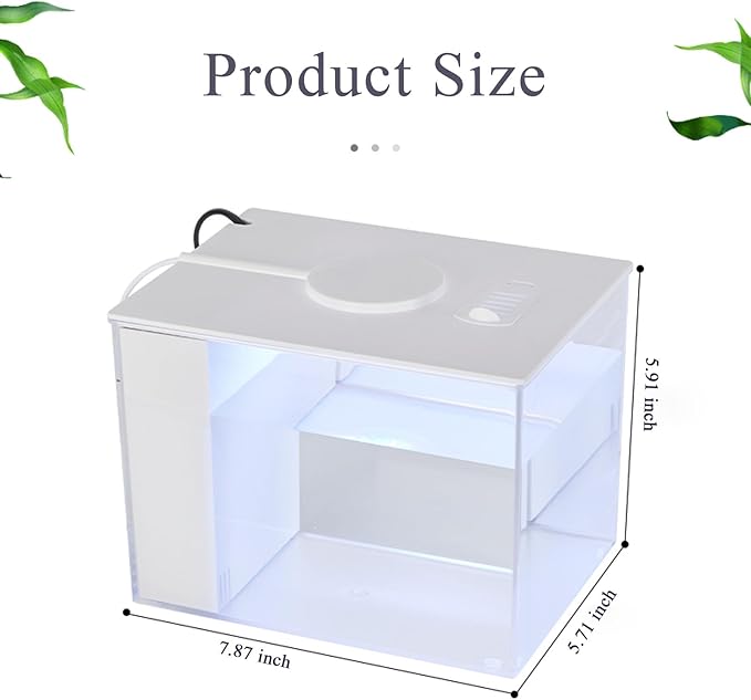 Mini Fish Tank Betta Aquarium Starter Kits Multifunctional Desktop LED Aquarium with Switch Button White, 1 Gallon