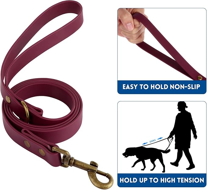Wisedog Waterproof Dog Collar and Leash Set, Adjustable Puppy Collar with Cute Tag 4FT Dog Leash with Poop Bag for Small Medium Large Dogs (S, Burgundy)