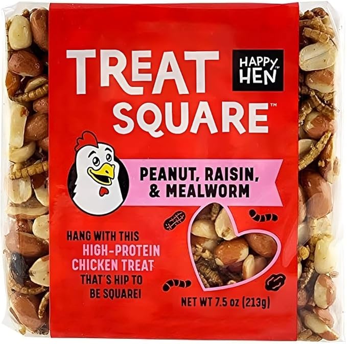 Happy Hen 7.5oz Square Mealworm and Peanut Tasty and Healthy Treats for Reduce Boredom and PeckingTreats (Case of 6), 4.25" by 4.25" by 1.25" (6 Items)