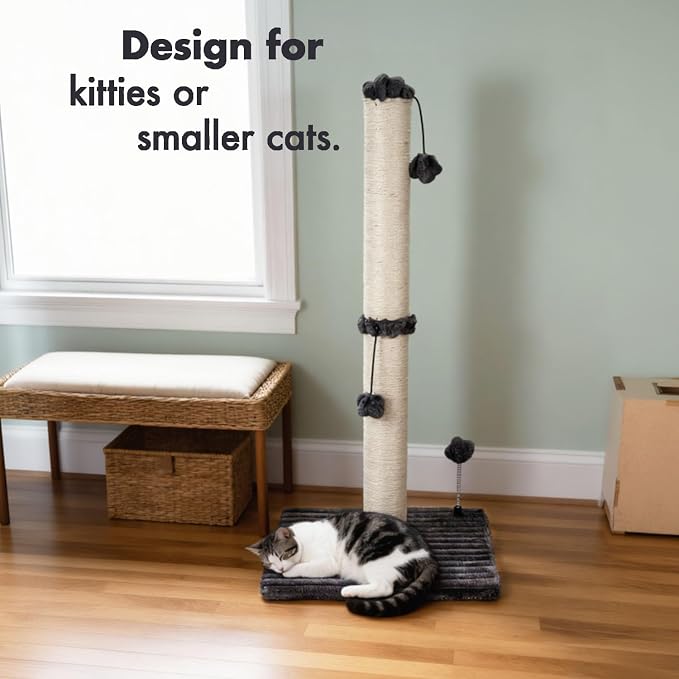 MECOOL 34“ Tall Cat Scratching Post Premium Basics Kitten Scratcher Sisal Scratch Posts Trees with Hanging Ball for Indoor Cats (34 inches for Adult Cats, Charcoal Gray) - Image 3