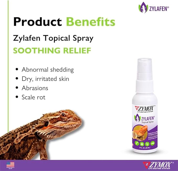 Zymox Zylafen Topical Spray for Reptiles, 2 oz. – Supports Healthy, Complete Shedding for Lizards, Snakes, Turtles & Frogs – Soothes Irritated Skin: Abrasions, Wounds, & Abnormal Shedding