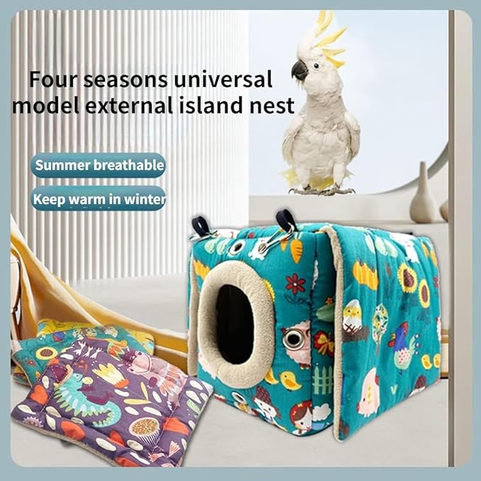 Large Winter Warm Bird Nest House, Bird Bed for Cage, Parrot Nest Snuggle Shed Hut for Four Seasons, Easy to Install for Quaker Lovebirds (Yellow,Large)