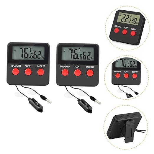 2sets Digital Thermohygrometer Humidity for Reptile Thermostat Indoor Thermometer for Turtle Snake Lizard Tanks