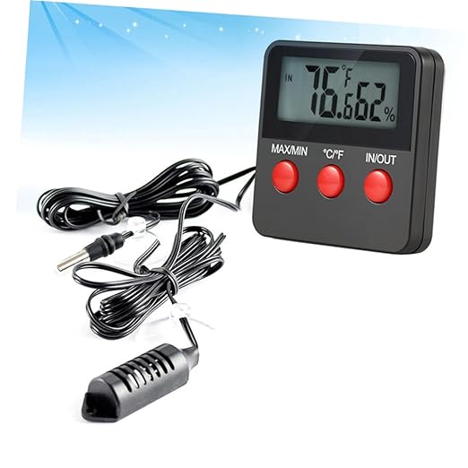 Angoily Digital Thermometer Hygrometer for Reptile Care Accurate Temperature Humidity No Battery Required for Eggs Hatching Home Office Use Black