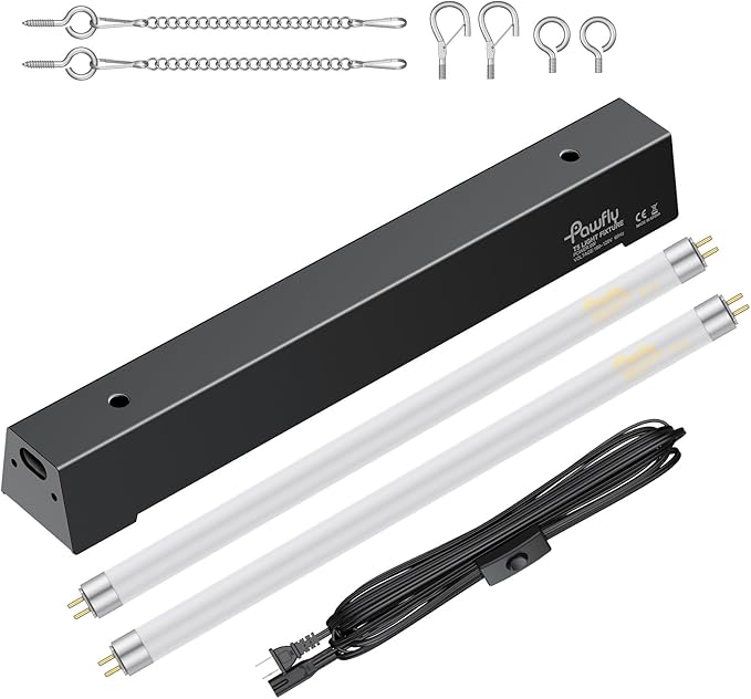 Pawfly T5 Reptile Light Combo Kit with 2 UVB Tubes, 10.0 UVB Light Fixture with Terrarium Hood and 8W Light Tubes for Bearded Dragon, Desert & Tropical Terrariums
