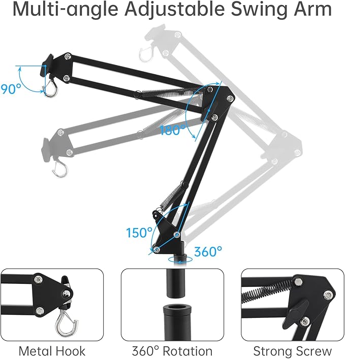 RTNLIT Reptile Lamp Stand Reptile Heat Light Stand (16.14" to 81.88") with 360° Adjustable Swing Arm, Metal Bracket Floor Light Holder for Reptile Terrarium Lighting Heating Light and Dome lampshade