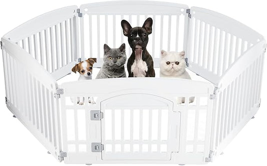 DUMOS Dog Playpen 6 Panel 24" Plastic Exercise Pen with Door Small Puppy, Medium Dogs Animal Pet for Outdoor, Garden, Yard, RV Camping - White