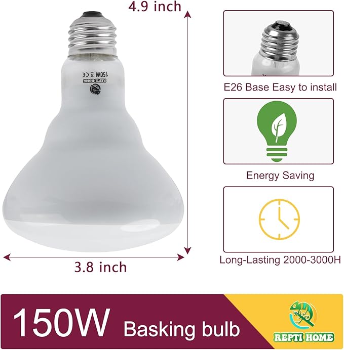 150W Reptile Heat Lamp Bulb,Basking Spot Lamp Bulb for Reptiles & Amphibians，Reptile Daylight Heat Bulb for Bearded Dragon, Lizard, Turtle