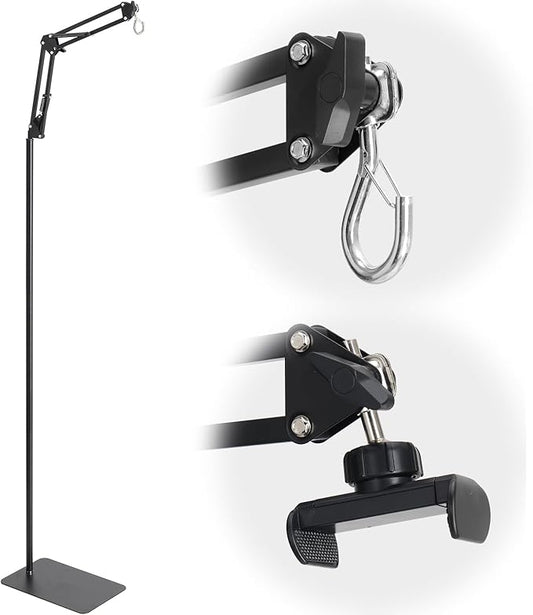 Reptile Lamp Stand, Adjustable 15-46 in Heat Lamp Stand, Metal Floor Light Holder with 180° Adjustable Swing Arm for Reptile Glass Terrarium Heating Light