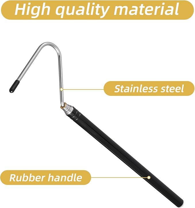 Mabor 40 Inch Snake Hook, Stainless Steel Extensible Retractable Grappling Hook, Pick-Up Handling Tool Pool Skimmer Basket Hooks