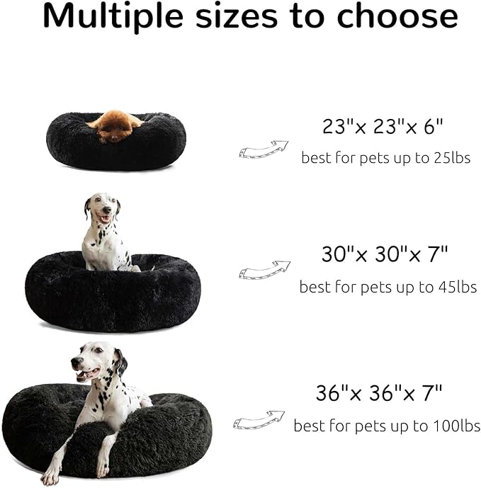 HACHIKITTY Calming Donut Cuddler Dog Bed, Round Fluffy Pet Bed for Large Dogs,Washable, Large, Black, 30''