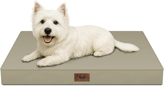 Outdoor Dog Bed for Small Dogs & Cats, Waterproof Dog Crate Mat Orthopedic Egg Crate Foam with Washable Removable Oxford Cover, Khaki