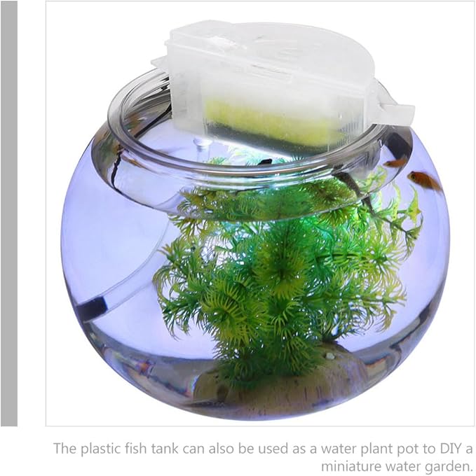 Happyyami Spherical Plastic Fish Tank 3 Gallon Clear Fish Bowl for Goldfish Shrimp Turtle with DIY Miniature Water Garden and Home Office Decor