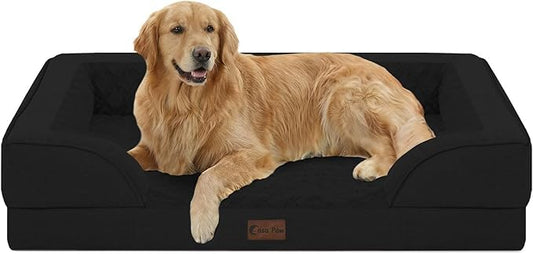 Orthopedic Dog Beds for Extra Large Sized Dogs, Waterproof Memory Foam XL Pet Bed with Sides 42x30Inch, Non-Slip and Egg-Crate Foam Big Dog Couch Bed with Removable Washable Cover, Black