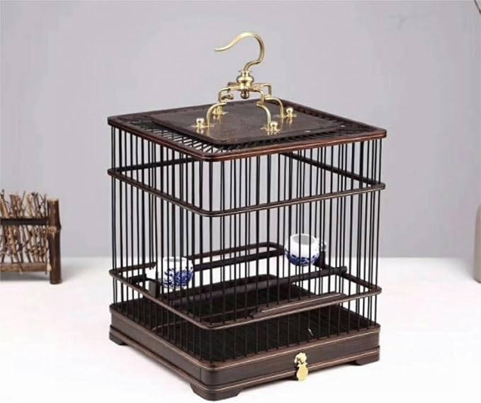 Parakeet Cage,Accessories, Square Bird Cage Large Vintage Birdcages Hanging Carriers Portable Flight House Carrier Small Birds(Brown)