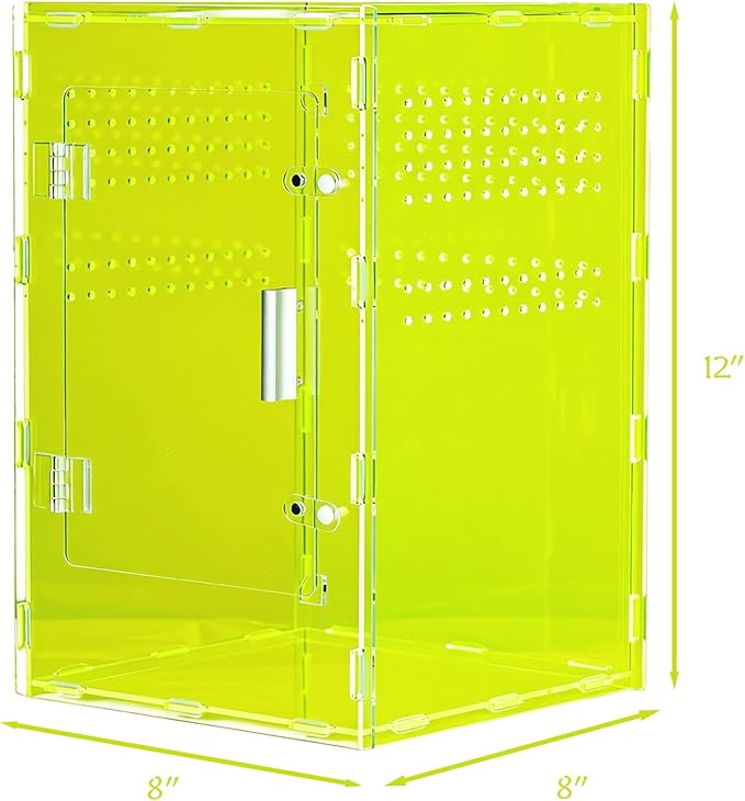 8x8x12 Reptile Enclosure Acrylic Terrarium – Cyberpunk Light Green Reptile Tank Featuring New Caledonia Rainforest Style for Geckos & Invertebrates