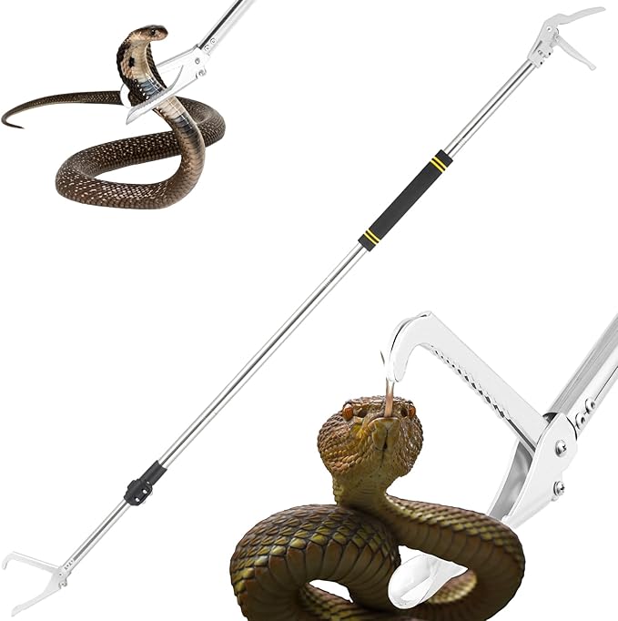 69" Snake Grabber Tool Heavy Duty, Professional Snake Catcher Tongs Rattlesnake Reptile Grabber Extend Long Keep Safe Spacing Stainless Steel Sponge Wrapped Handle Wide Jaw (Black)