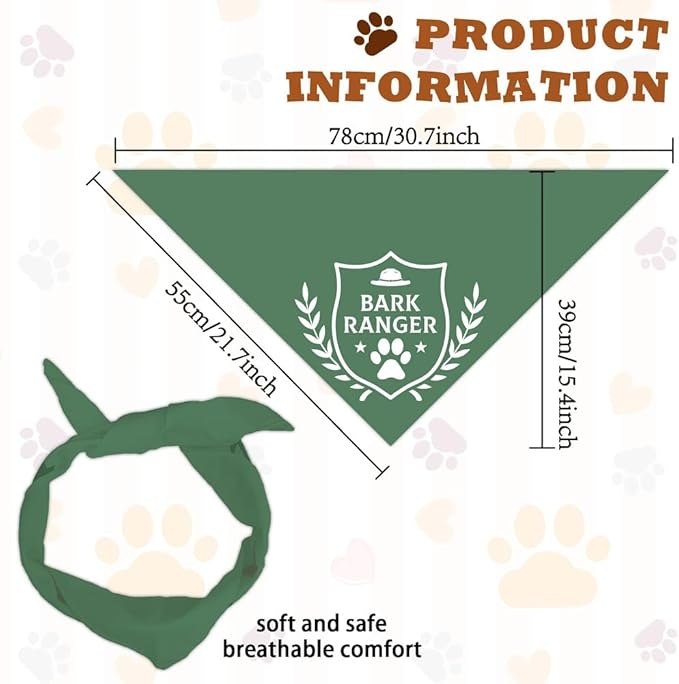 arricraft 1 Pc Pet Dog Bandana, Green Adjustable Triangle Pet's Bandana with Bark Ranger Words Shield Pattern Washable Cotton Scarf Bibs Kerchief for Dog Puppy Cat Kitten Pet 30.70x14.96inch(78x38cm)