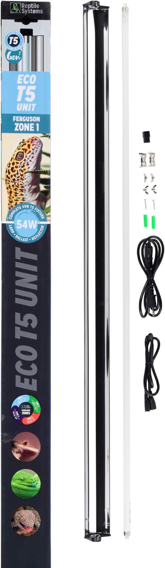 Reptile Systems Eco T5 Unit Zone 1 Reptile Lighting Kit – 48in-54w – Slimline Fixture with HOT5 Lamp, Reflector & Flicker-Free Ballast – Ideal for Terrariums, Chameleons & Geckos