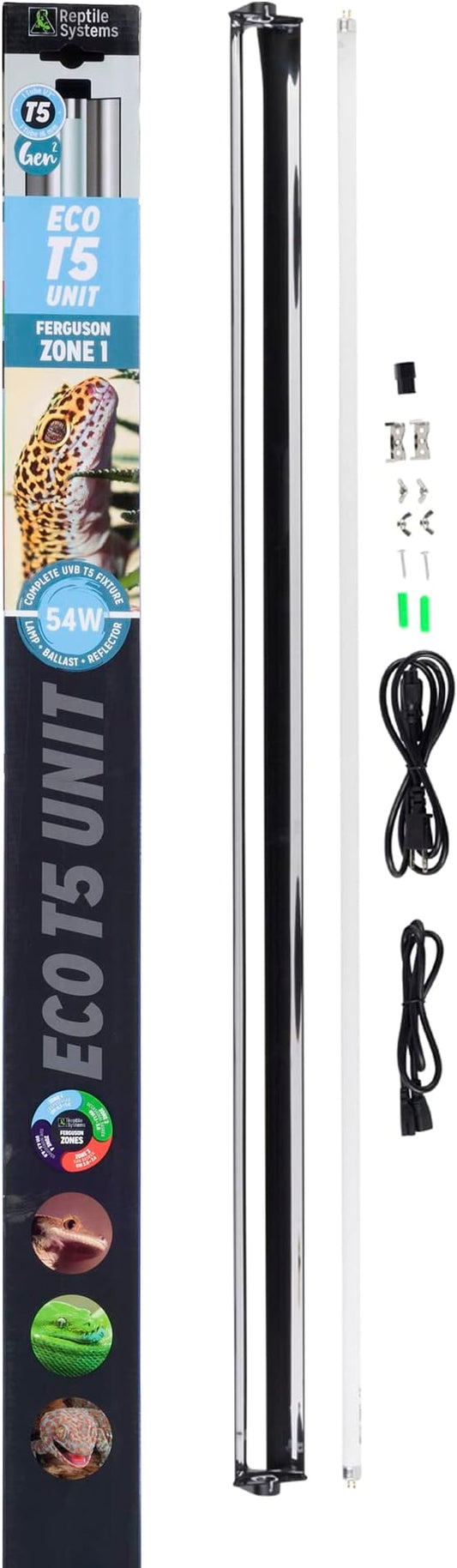 Reptile Systems Eco T5 Unit Zone 1 Reptile Lighting Kit – 48in-54w – Slimline Fixture with HOT5 Lamp, Reflector & Flicker-Free Ballast – Ideal for Terrariums, Chameleons & Geckos