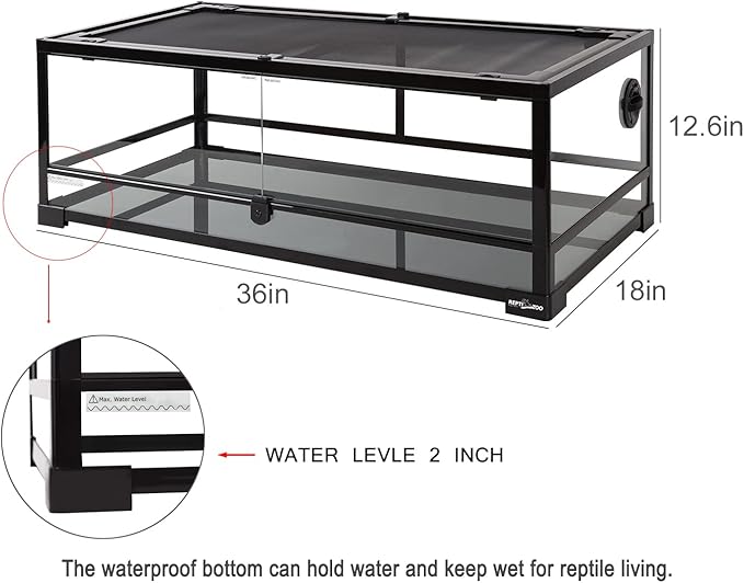REPTI ZOO Full Glass 35 Gallon Reptile Tank, Front Opening Wide & Low Reptile Terrarium 36" x 18"x 12" for Lizard Gecko Tortoise Snake, Top Screen Ventilation & Anti Escape Lid