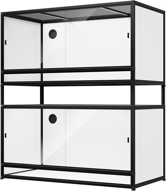 120 Gallon 2-Pack Space-Saving PVC Reptile Enclosure 48"x24"x24" – Stackable Habitat with Top Cover, Sliding Doors & Lock, Black Frame + White Panels, for Bearded Dragon, Snake, Gecko