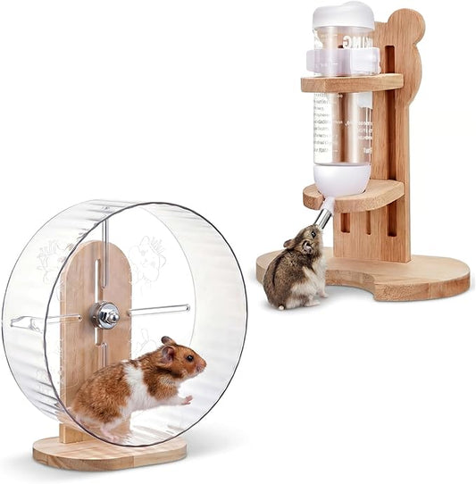 2 Pcs M, 9.5 Inch Transparent Hamster Wheel Adjustable Silent Exercise Wheel with Water Bottle Stand Stable Running for Dwarf Hamster Gerbil Mouse Small Animal Cage Accessories