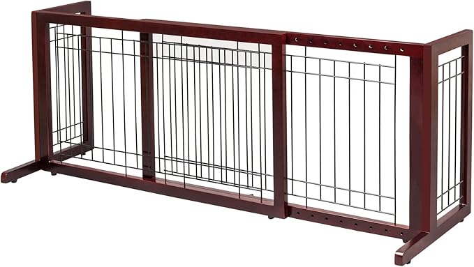 Bonnlo Free Standing Dog Gate, 37" - 68" Wide Pet Gate for Fireplace Stairs Doorways, Wooden Adjustable Pet Fence Indoor, Christmas Tree Gate (Cherry)