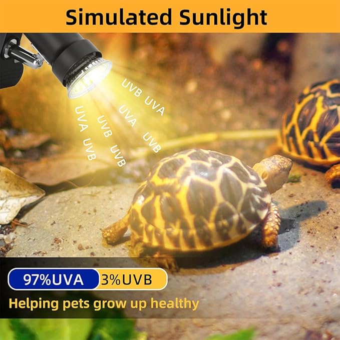 Reptile Heat Lamp with 360° Rotatable Clamp Basking Spot Lamp with 50W UVA UVB Heat Bulb Simulated Sunlight Heating Lamp with Timer&Dimmer for Turtles Lizards Snakes Amphibian Terrariums
