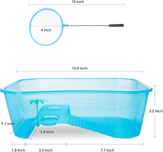 Turtle Tank with Multi-Function Areas, Easy Assembly, Ideal for Small Turtles & Reptiles, Includes Plastic Tree & Fishing Net