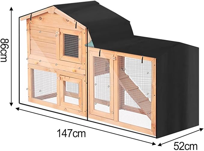 Triangle Rabbit Hutch Cover, Waterproof 210D Oxford Fabric With Adjustable Hem And Zipper, Clear Front For Indoor Outdoor Rabbit Or Guinea Pig Hutch, Green(black 147x52x86cm)
