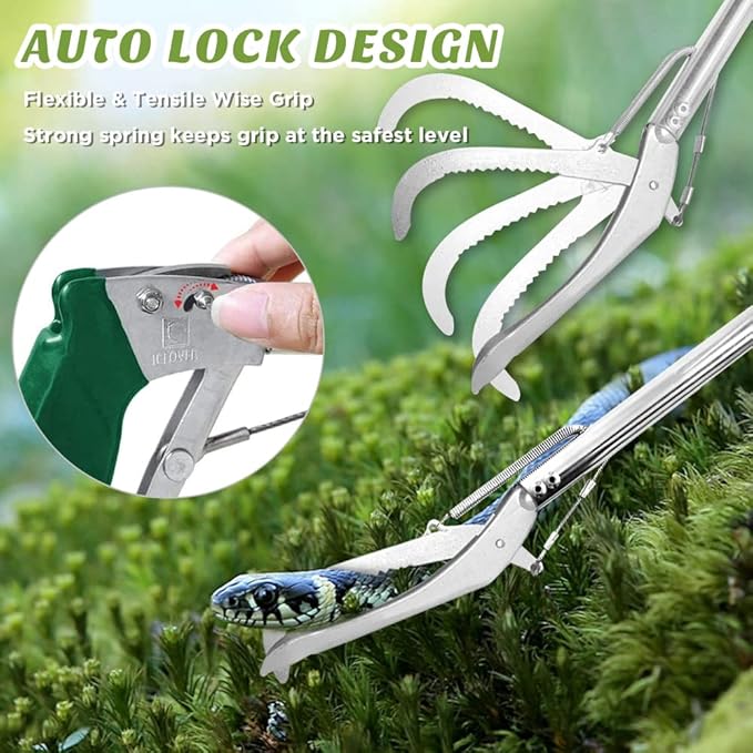 HOMEYA 60" Professional Snake Tongs Extra Long Heavy Duty Reptile Rattle Snake Catcher Wide Jaw Handling Tool Stainless Steel Snake Grabber Outdoor Snake Catcher Tool with Lock, Non-Slip Grip Handle