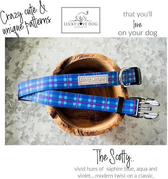 Lucky Love Dog - Adjustable Dog Collar and Leash Set with Easy Click Buckle for Small Dogs, Durable, & Comfortable Collar for Male & Female Dogs, Puppies & Adult Ones - Scotty Combo, Small