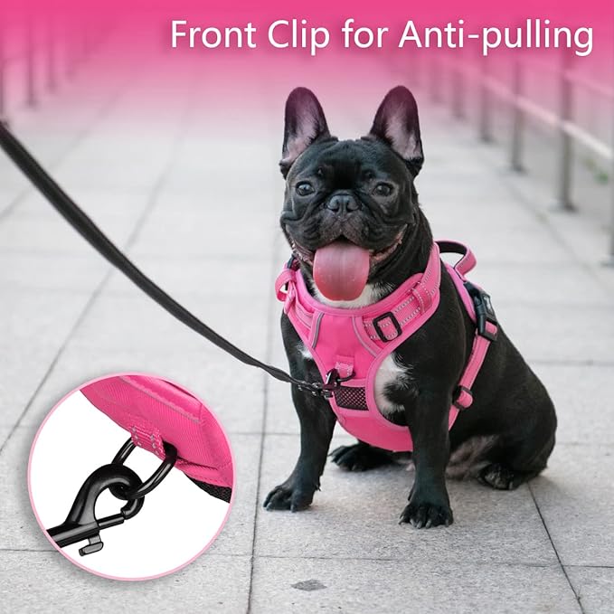 PoyPet No Pull Dog Harness, No Choke Reflective Dog Vest, Adjustable Pet Harnesses with Easy Control Padded Handle for Small Medium Large Dogs(Pink Matching Trim,S)