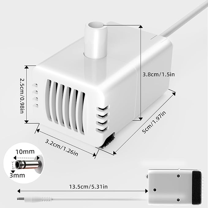 Replacement Pump for 7L/1.8Gal Stainless Steel Pet Fountain Cat Water Fountain Dog Water Dispenser Ultra Quiet Long Lifespan Water Pump