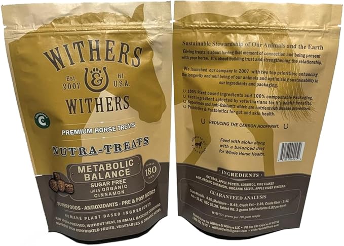 Withers & Withers Sugar-Free Horse Treats – Cinnamon with Oat Bran Horse Cookies, Goat Treats, Healthy Treats for Horses 16 Oz, 100% Compostable Bag – Humane Plant-Based Ingredients